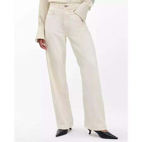 rag & bone Logan Featherweight Mid Rise Wide Leg Jeans Ecru White Cotton Size 25 - Picture 3 of 9
